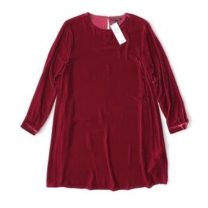Eileen Fisher Nwt Dress Ruby Velvet Crew Neck Knee Length Viscose & Silk